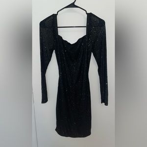 Joyfunear Rhinestone Chain Crisscross Backless Square Neck Sequin Bodycon Dress